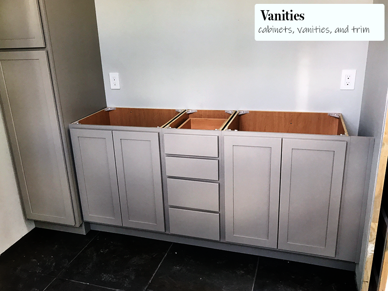 Gray and White bathroom vanity front